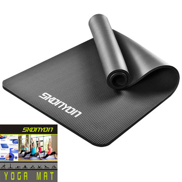 SKONYON ヨガマット 多目的 2/5インチ 高密度フォーム エクササイズ ヨガマット 破れ防止 キャリーストラップ付き ブラック